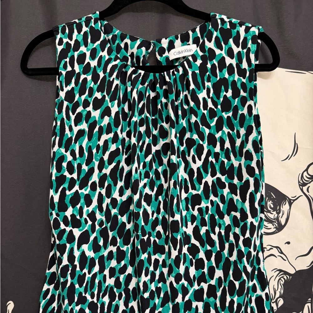 Calvin Klein Teal, Black & White Animal Print Sleeveless Camisole